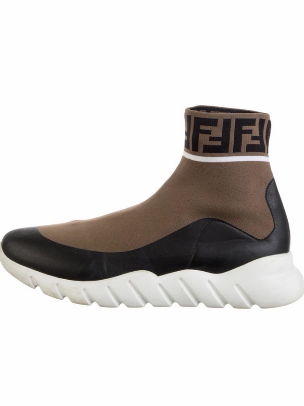 Fendi Brown & Black Sock-Style Logo Sneaker